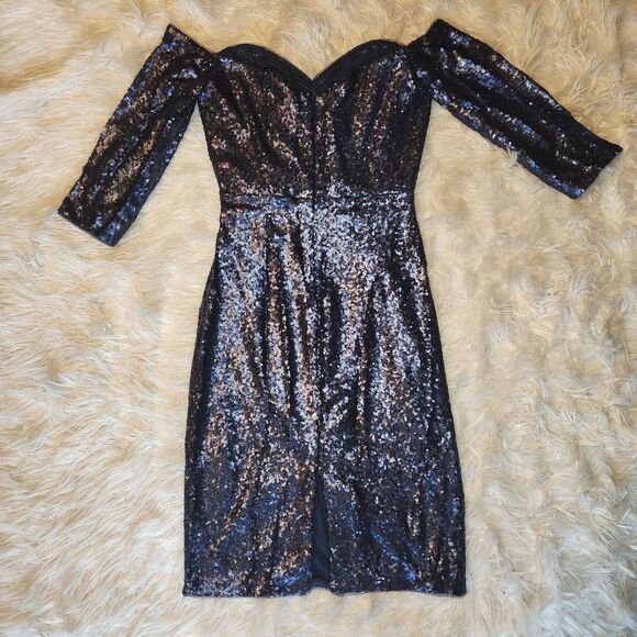 Rene by Rene Ruiz Blue Sequin Ruched Mini Dress - Picture 4 of 11